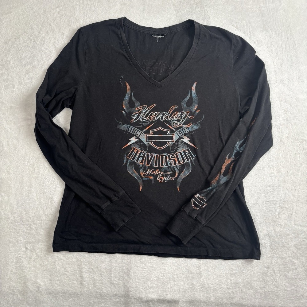 Harley Davidson Motor Cycles Long Sleeve Black Flame Shirt Arizona Women's Large
